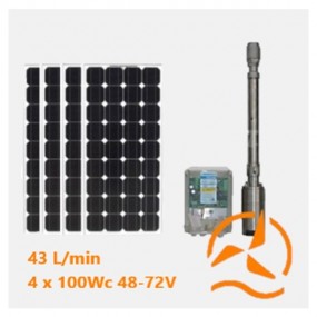 Kit solaire complet pompage 180 mètres 48-72 Volts 400-500 Watts avec 4 panneaux 100w Kit solaire complet pompage 180 mètres 48-72 Volts 400-500 Watts avec 4 panneaux 100w
