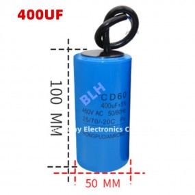 Condensateur de démarrage avec coque en plastique, cellule électrolytique, CD60, 450V, 450ylique, 400UF Condensateur de démarrage avec coque en plastique, cellule électrolytique, CD60, 450V, 450ylique, 400UF