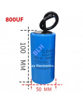 Condensateur de démarrage avec coque en plastique, cellule électrolytique, CD60, 450V, 450ylique, 800UF