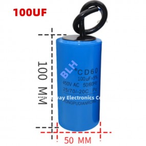 Condensateur de démarrage avec coque en plastique, cellule électrolytique, CD60, 450V, 450ylique, 100UF 100x50mm Condensateur de démarrage avec coque en plastique, cellule électrolytique, CD60, 450V, 450ylique, 100UF 100x50mm
