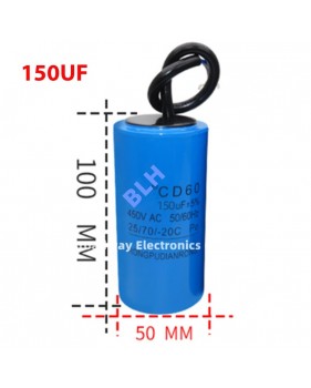 Condensateur de démarrage avec coque en plastique, cellule électrolytique, CD60, 450V, 450ylique, 150UF