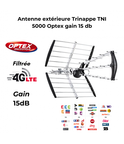 Antenne terrestre extérieure Trinappe TNI 5000 Optex gain 15 db Antenne terrestre extérieure Trinappe TNI 5000 Optex gain 15 db