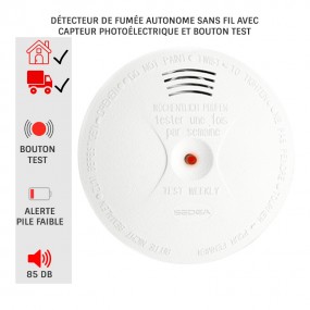 Détecteur de Fumée Autonome Sans Fil avec capteur photoélectrique et bouton test
