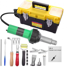 Soudure plastique 1600W Pisotolet – Boîte à outils, 40-600°C, Air chaud, Buses, Rouleau, PE/PVC, Tige