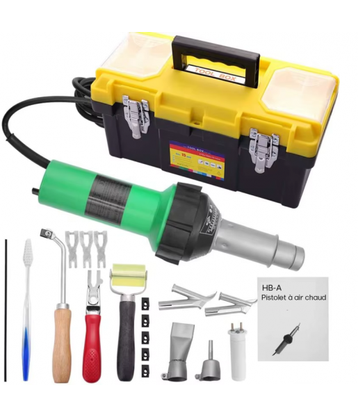 Soudure plastique 1600W Pisotolet – Boîte à outils, 40-600°C, Air chaud, Buses, Rouleau, PE/PVC, Tige Soudure plastique 1600W Pisotolet – Boîte à outils, 40-600°C, Air chaud, Buses, Rouleau, PE/PVC, Tige