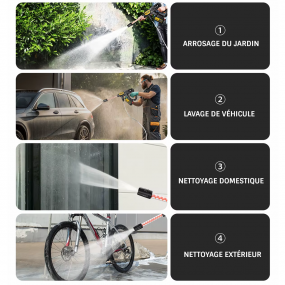 Pistolet de lavage Haute Pression 220Bar sans brosse 3 vitesses – avec batterie 18V