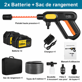 Pistolet de lavage Haute Pression 220Bar sans brosse 3 vitesses – avec batterie 18V