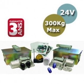 Kit automatisme enterré confort 24V - longueur vantail 2 m max - poids vantail 300 Kg max - ouverture 110° Kit automatisme enterré confort 24V - longueur vantail 2 m max - poids vantail 300 Kg max - ouverture 110°