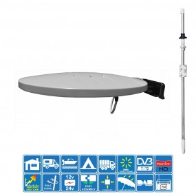 Kit Antenne Omnidirectionnelle UHF FM DAB TV Helio-Mobil 44dB 4k + Mât Transversal