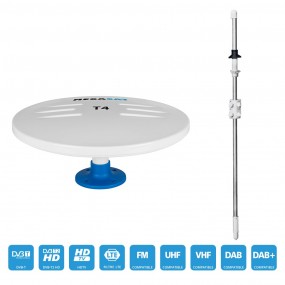 Kit Antenne Extérieur Omnidirectionnelle DVB-T T4 33dB 5/12V + Mât Transversal