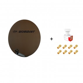 Antenne Parabole Fibre SMC 85 cm Marron WORLDSAT + LNB Quad