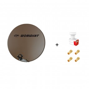 Antenne Parabole Fibre SMC 60 cm Marron WORLDSAT + LNB Twin
