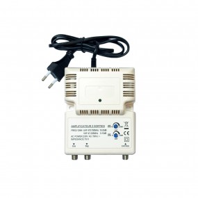 Amplificateur Intérieur UHF 1 entrée 2 sorties Gain 25dB Blanc + 3 Adaptateurs