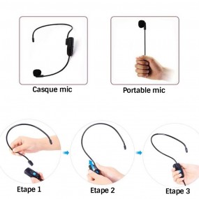 Set 2 microphone sans fil UHF 50 mètres, batterie 6 heures