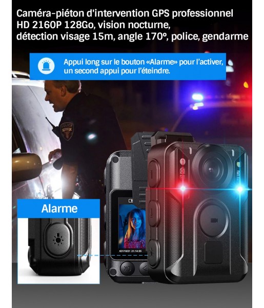 Caméra-piéton d'intervention GPS professionnel HD 2160P 128Go Caméra-piéton d'intervention GPS professionnel HD 2160P 128Go