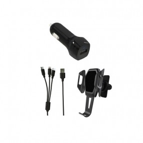 Kit Voiture 1x Câble Micro USB / Lightning / Type C + 1x Support + 1x Chargeur Allume Cigare