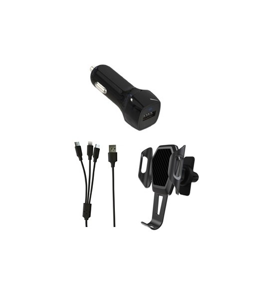 Kit Voiture 1x Câble Micro USB / Lightning / Type C + 1x Support + 1x Chargeur Allume Cigare Kit Voiture 1x Câble Micro USB / Lightning / Type C + 1x Support + 1x Chargeur Allume Cigare