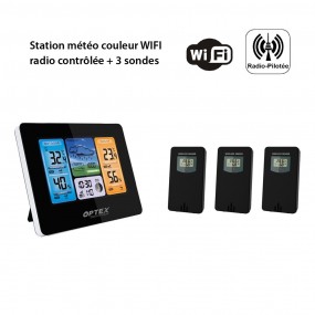 Station météo couleur WIFI radio contrôlée  3 Sondes