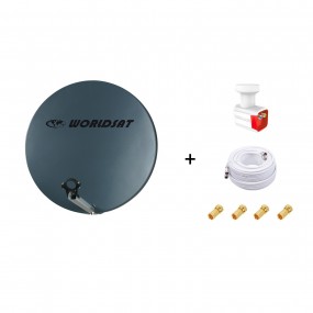 Antenne Parabole Fibre SMC 60cm Anthracite WORLDSAT + LNB Twin