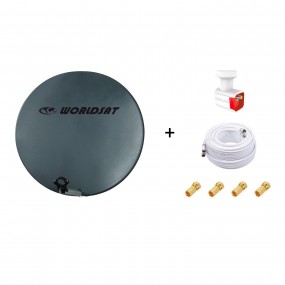 Antenne Parabole Fibre SMC 75cm Anthracite WORLDSAT + LNB Twin