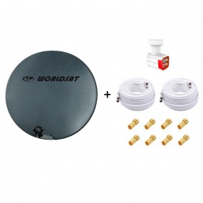 Antenne Parabole Fibre SMC 75cm Anthracite WORLDSAT + LNB Quad