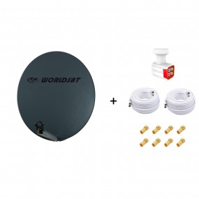Antenne Parabole Fibre SMC 85 cm Anthracite WORLDSAT + LNB Quad
