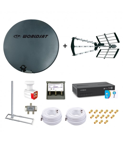 Kit Parabole Fibre 75cm + Antenne TNT + Support Toit + LNB Quad Kit Parabole Fibre 75cm + Antenne TNT + Support Toit + LNB Quad