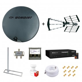 Kit Parabole Fibre 75cm + Antenne TNT + Support Toit + LNB Twin