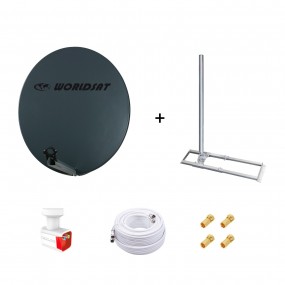 Kit Antenne Parabole Fibre 85 cm Anthracite + Support de Chevron Toit 1m