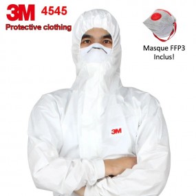 PACK Vêtements de protection à capuche Combinaison 3M 4545, Taille XL + Masque FFP3