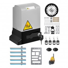 Motorisation Portail Coulissant Ouvre-Porte + 4 Télécommandes 370W + 5 crémaillères Métal zinguée + Feu A LED FLASHLED