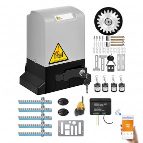 Motorisation Portail coulissant + 4 télécommandes + 5 crémaillères + Feu A LED + Récepteur WIFI intelligent