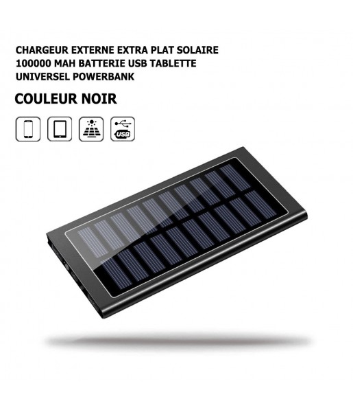 Présentation principale du chargeur externe extra plat solaire Powerbank-100000-mAh Présentation principale du chargeur externe extra plat solaire Powerbank-100000-mAh