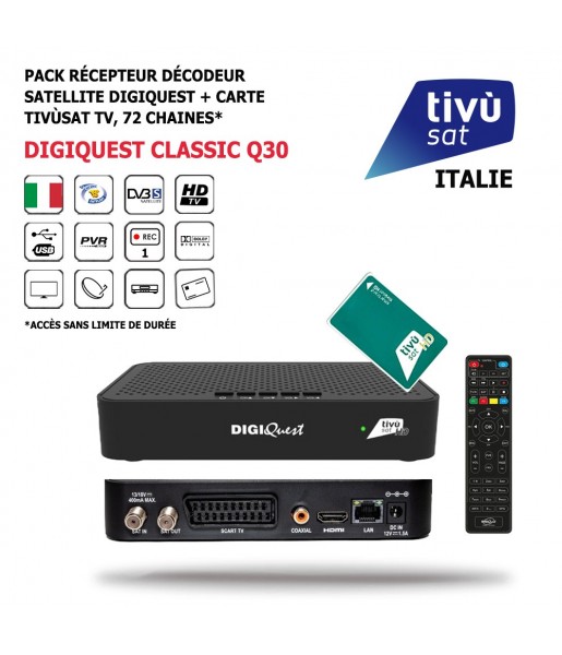 Pack Récepteur Décodeur Satellite + Abonnement Tv Digiquest-Classic-Q30 Pack Récepteur Décodeur Satellite + Abonnement Tv Digiquest-Classic-Q30