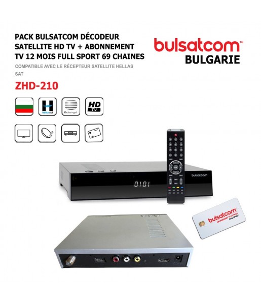 Décodeur Satellite HD TV + Abonnement TV 12 Mois Full-Sport-ZHD-210