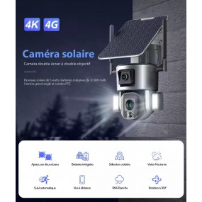 Caméra Surveillance Sécurité Solaire Sans fil Extérieure 4K 8MP 4G WIFI