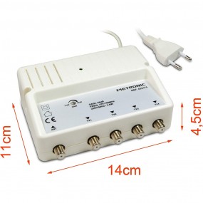 Amplificateur Répartiteur Blindé Réglage de Gain 4 Sorties Fiche F Metronic 432175 Blanc