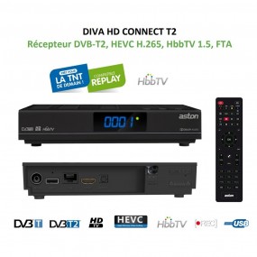 Récepteur Décodeur DVB-T2, HEVC H.265, HbbTV 1.5, FTA TNT ASTON DIVA HD CONNECT T2