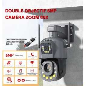 Caméra Surveillance Extérieure Double Objectif IP HD Sécurité 6MP