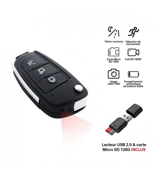 Mini Caméra Cachée Y3 Clé Voiture Full HD 1080P Détection de Mouvement Vision Nocturne Extérieur + Lecteur USB 2.0 + Carte SD 12 Mini Caméra Cachée Y3 Clé Voiture Full HD 1080P Détection de Mouvement Vision Nocturne Extérieur + Lecteur USB 2.0 + Carte SD 12