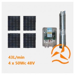 Kit solaire complet pompage 50 mètres 24-48 Volts 160 Watts 45 L/min avec 4 panneaux 50 W 12V Kit solaire complet pompage 50 mètres 24-48 Volts 160 Watts 45 L/min avec 4 panneaux 50 W 12V